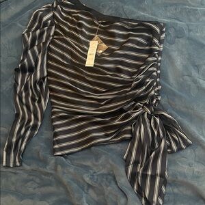 White House Black Market Navy and White Striped Blouse